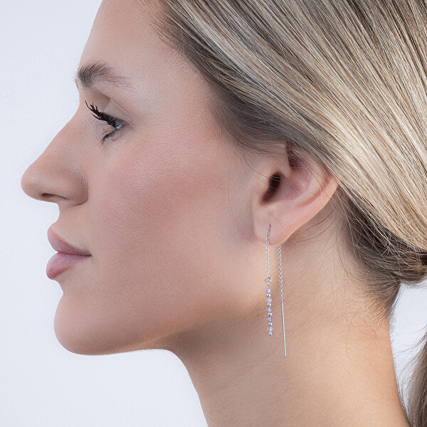 Stříbrné řetízkové náušnice s ametystem AJKNS004