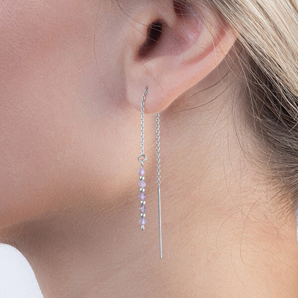 Stříbrné řetízkové náušnice s ametystem AJKNS004