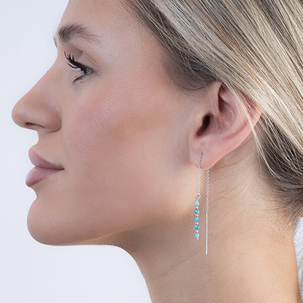 Stříbrné řetízkové náušnice s apatitem AJKNS001