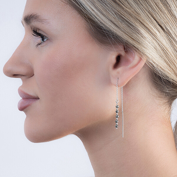 Stříbrné řetízkové náušnice s hematitem AJKNS006