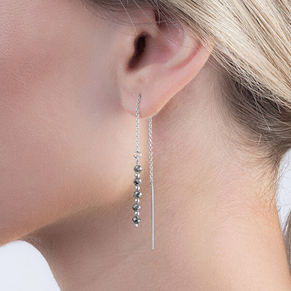 Stříbrné řetízkové náušnice s hematitem AJKNS006