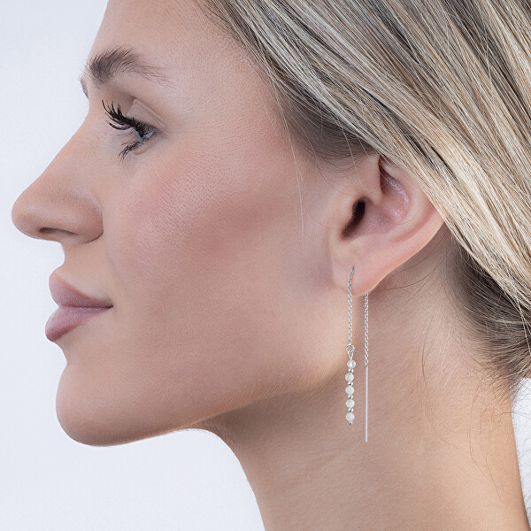 Stříbrné řetízkové náušnice s měsíčním kamenem AJKNS003