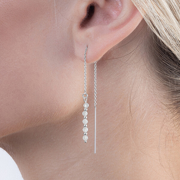 Stříbrné řetízkové náušnice s měsíčním kamenem AJKNS003