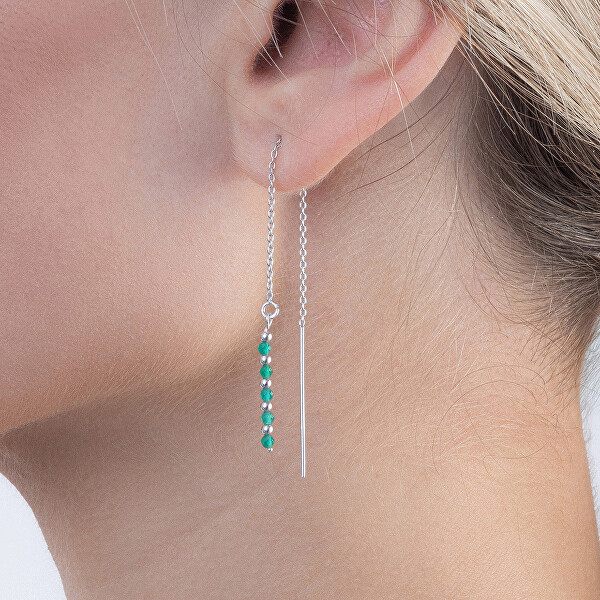 Stříbrné řetízkové náušnice se smaragdem AJKNS002