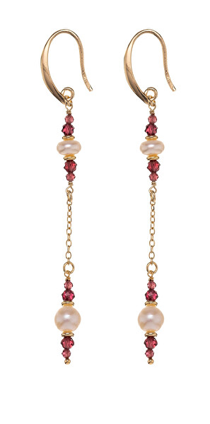 Dlouhé pozlacené náušnice s granáty a pravými perlami AL5183.01.029