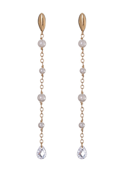 Dlouhé pozlacené náušnice s umělými perlami a zirkonem AL4924.01.000