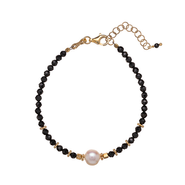 Perlenarmband aus schwarzem Spinell mit echter Perle AL4108-Oro-Spinello