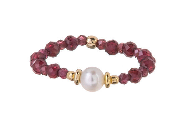 Krásný korálkový prsten s pravou perlou a granátem AL5185.01.029.D