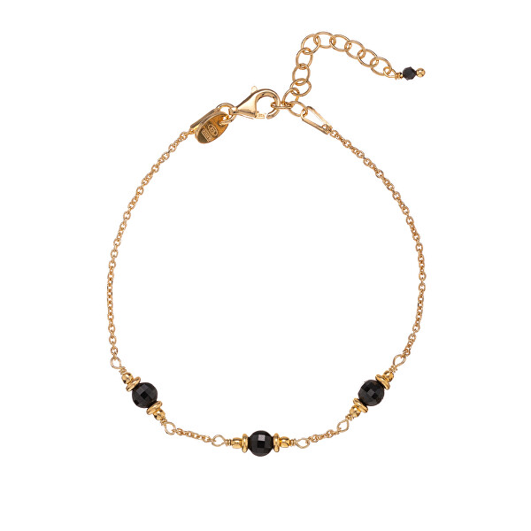 Bracciale placcato in oro con perle di spinello nero AL4899-Oro-Spinello