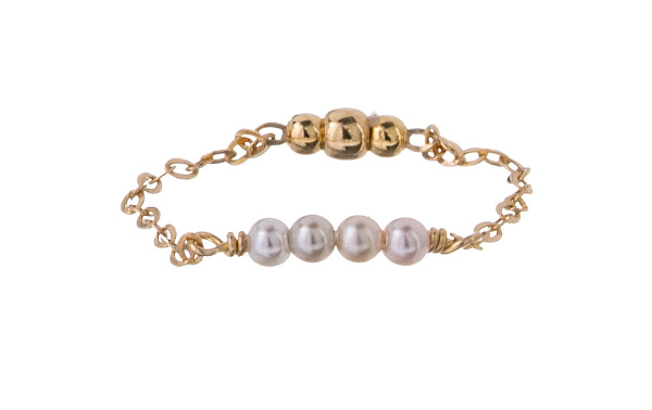 Řetízkový pozlacený prsten se syntetickými perlami AL5168.01.000.D