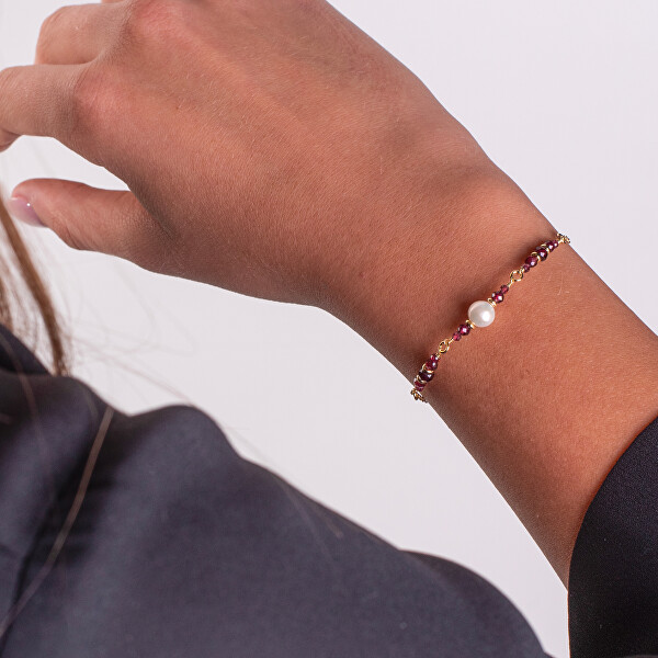 Dámský pozlacený náramek s pravými perlami a granáty AL5180.01.029