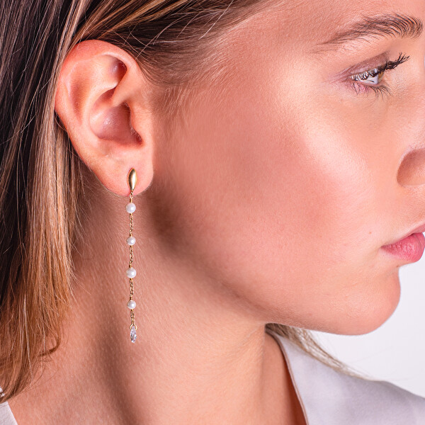 Dlouhé pozlacené náušnice s umělými perlami a zirkonem AL4924.01.000