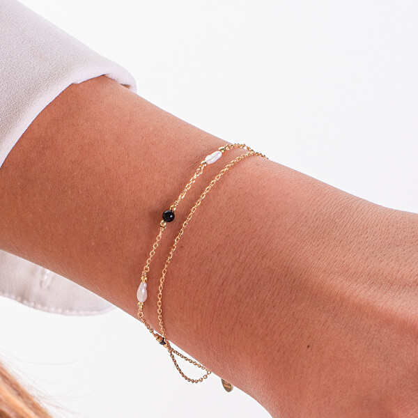 Dvojitý pozlacený náramek s pravými perlami a achátem AL5254.01.000
