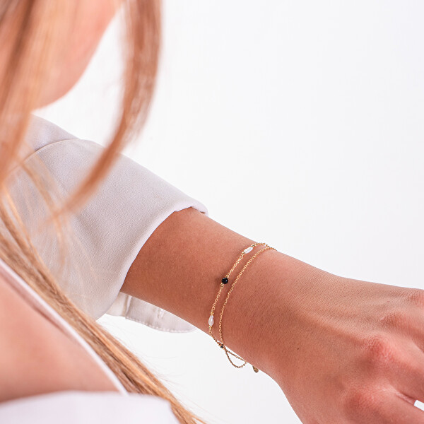 Dvojitý pozlacený náramek s pravými perlami a achátem AL5254.01.000