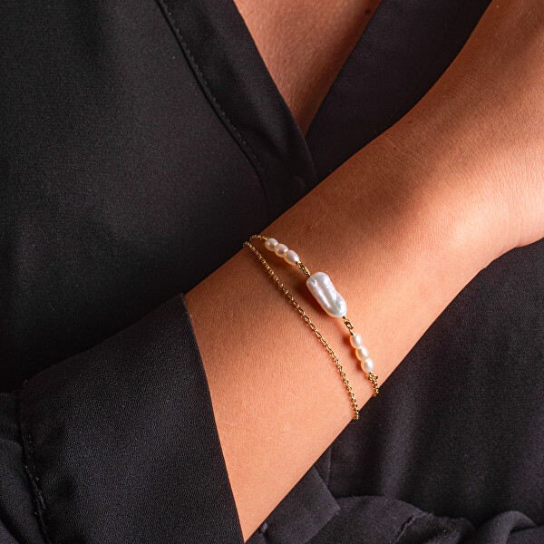 Dvojitý pozlacený náramek s pravými perlami AL5114.01.000