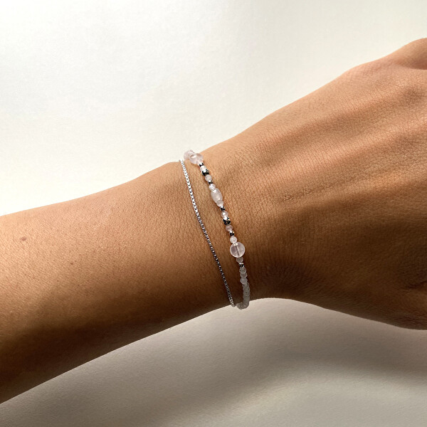 Doppeltes Silberarmband mit Rosenquarz AL3054-Argento-QuarzoRosa