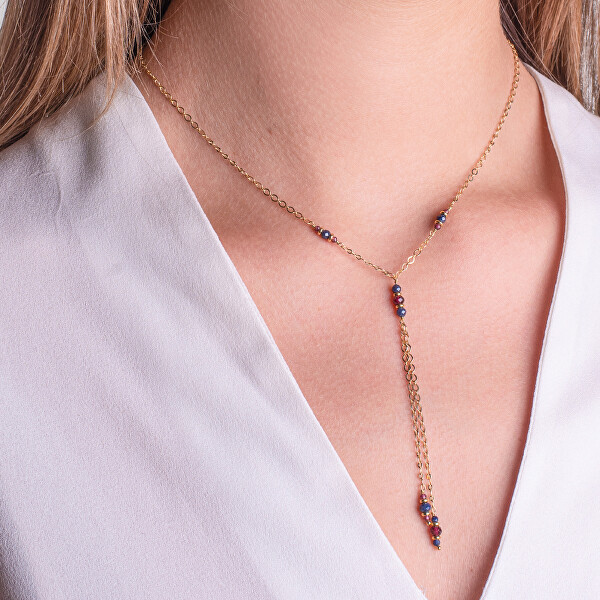 Elegantní pozlacený náhrdelník s granáty a safíry AL5231.01.000