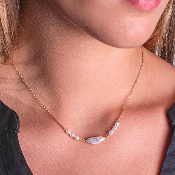 Elegantní pozlacený náhrdelník s pravými perlami AL5110.01.000