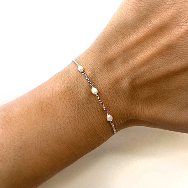 Elegante bracciale in argento con perle autentiche AL3857-Argento