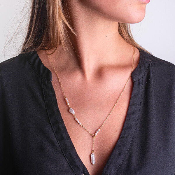 Flexibilní pozlacený náhrdelník s pravými perlami AL5113.01.000