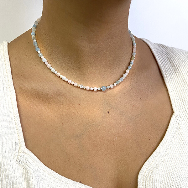 Collana giocosa con perle di morganite AL3768-Argento