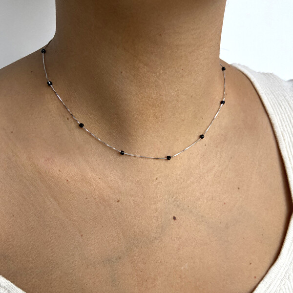 Collana delicata in argento con spinello nero AL4081-Argento-Spinello