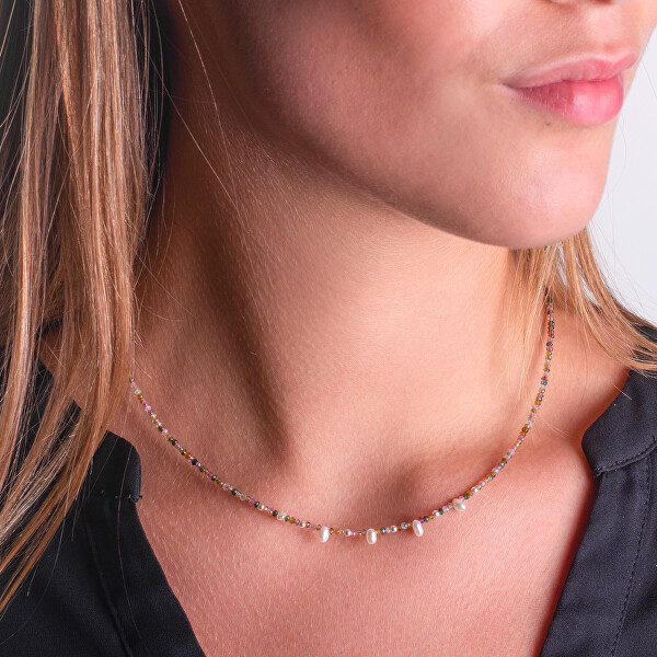 Korálkový náhrdelník s turmalínem a perlami AL4656.01.000