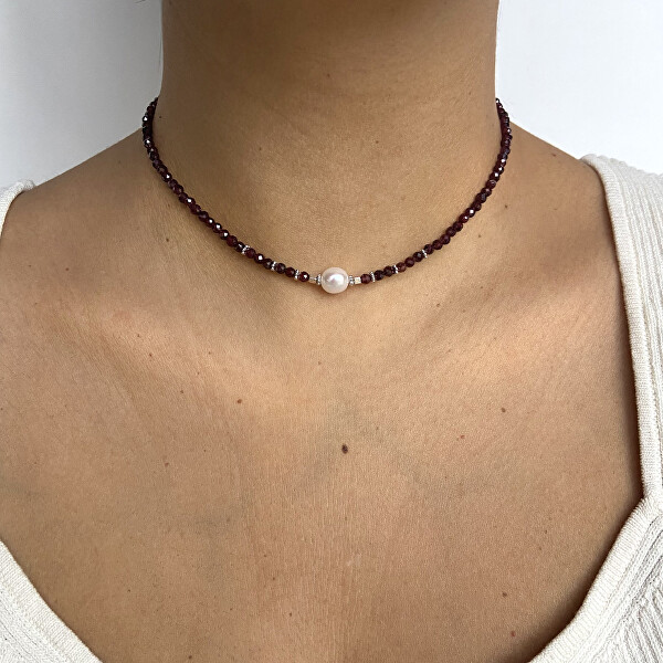 Collana con perline di granato autentico AL4107-Argento-Granato