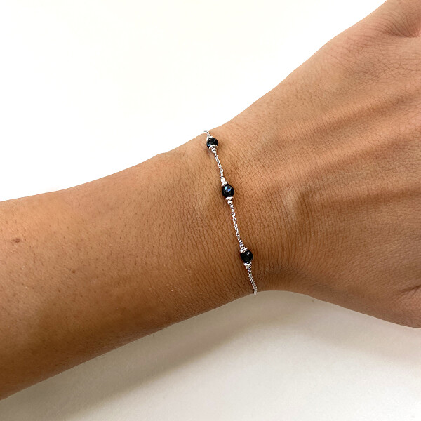 Bracciale in argento con perle di spinello nero AL4899-Argento-Spinello