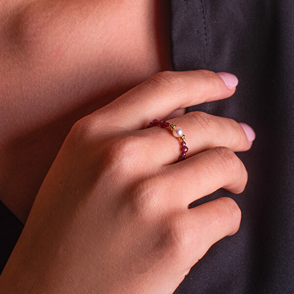 Krásný korálkový prsten s pravou perlou a granátem AL5185.01.029.D