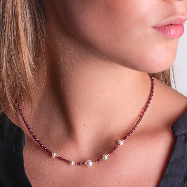 Krásný náhrdelník z granátu s pravými perlami AL5177.01.029