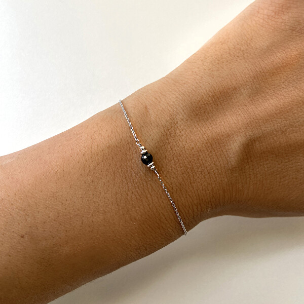 Bracciale minimal in argento con spinello nero AL4897-Argento-Spinello