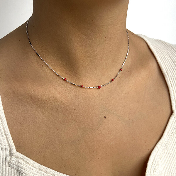 Něžný stříbrný náhrdelník s červeným korálem AL3243-Argento-Corallo