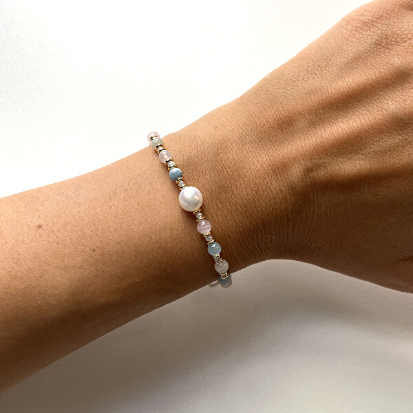 Bezauberndes Perlenarmband mit Perle und Morganit AL3817-Oro