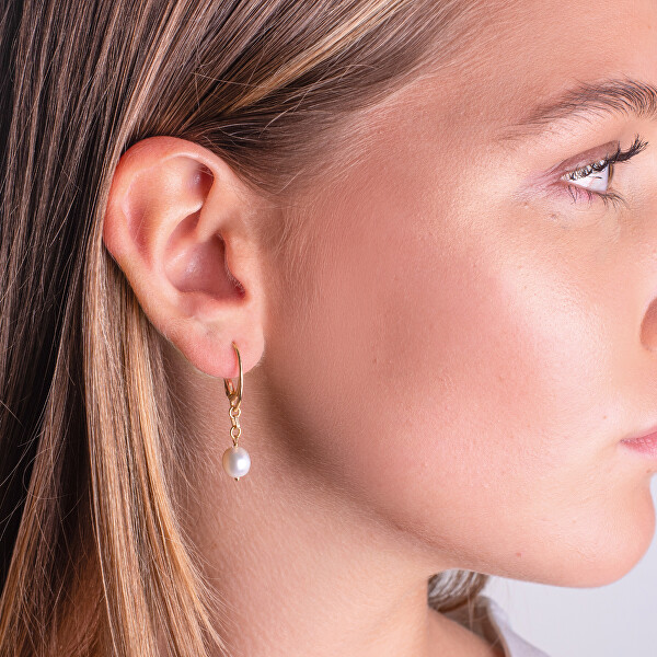 Pozlacené visací náušnice s pravou perlou AL2484.01.000