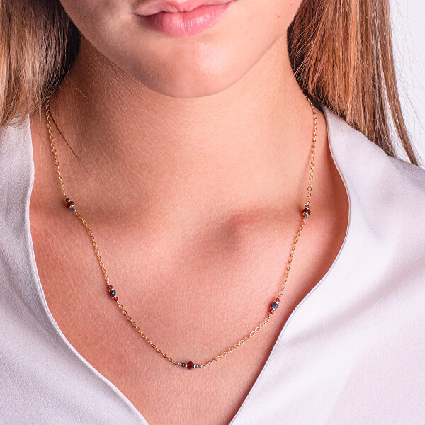 Pozlacený dámský náhrdelník s granáty a safíry AL5230.01.000