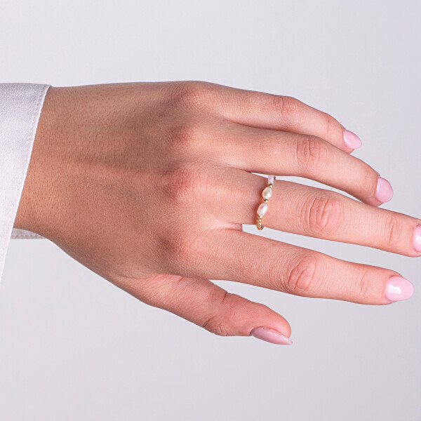 Pozlacený korálkový prsten s pravou perlou AL4815-Oro