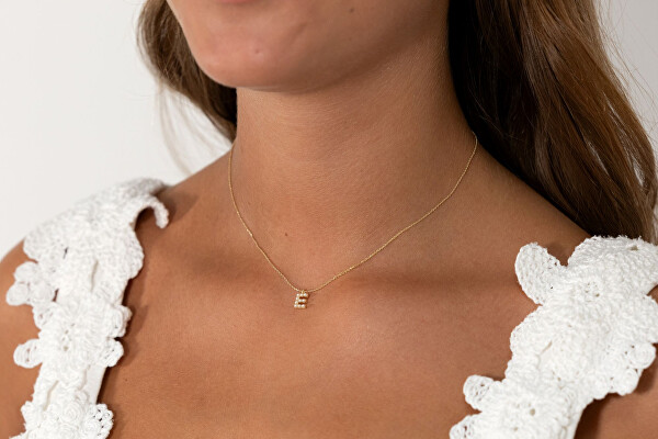 Pozlacený náhrdelník se Swarovski perličkami "E" AL4258.01.905