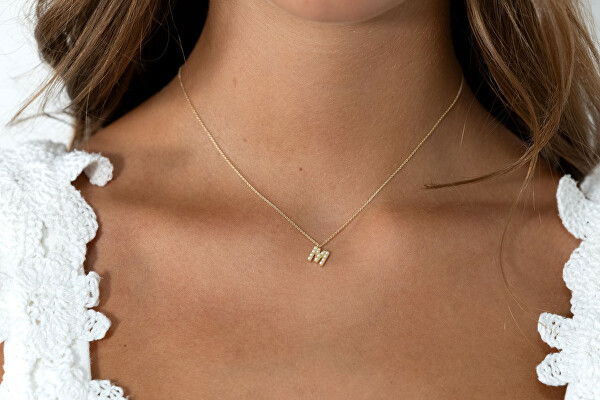 Pozlacený náhrdelník se Swarovski perličkami "M" AL4258.01.913