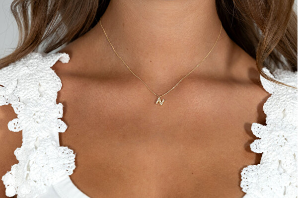 Pozlacený náhrdelník se Swarovski perličkami "N" AL4258.01.914