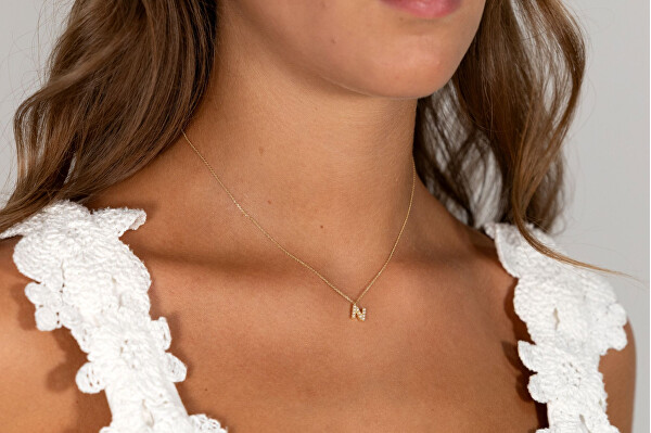 Pozlacený náhrdelník se Swarovski perličkami "N" AL4258.01.914