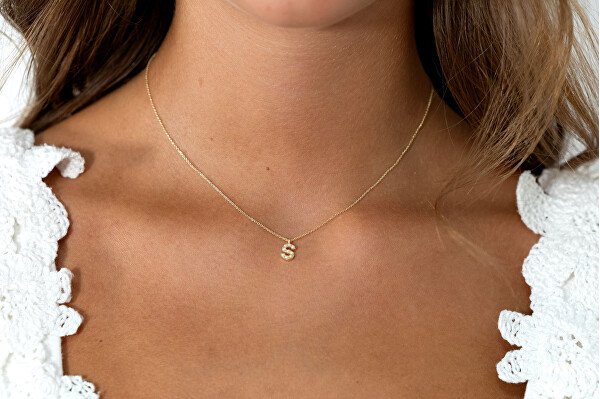 Pozlacený náhrdelník se Swarovski perličkami "S" AL4258.01.919