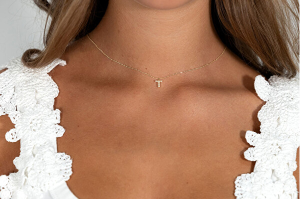 Pozlacený náhrdelník se Swarovski perličkami "T" AL4258.01.920