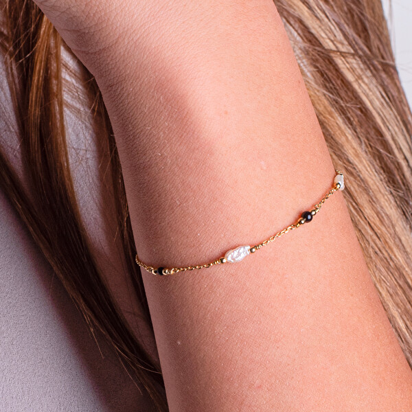 Pozlacený náramek s pravými perlami a achátem AL5255.01.000