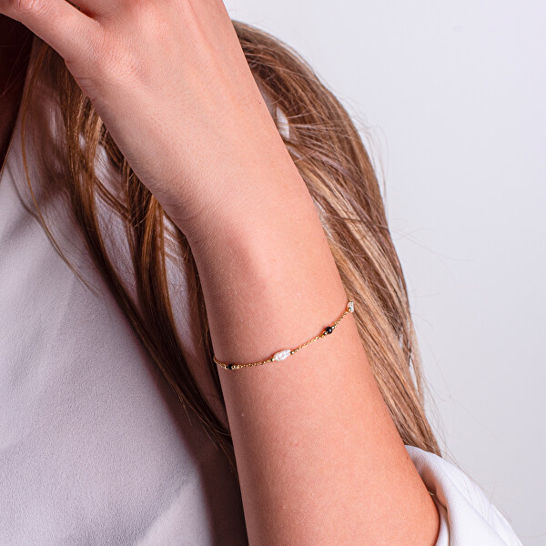 Pozlacený náramek s pravými perlami a achátem AL5255.01.000