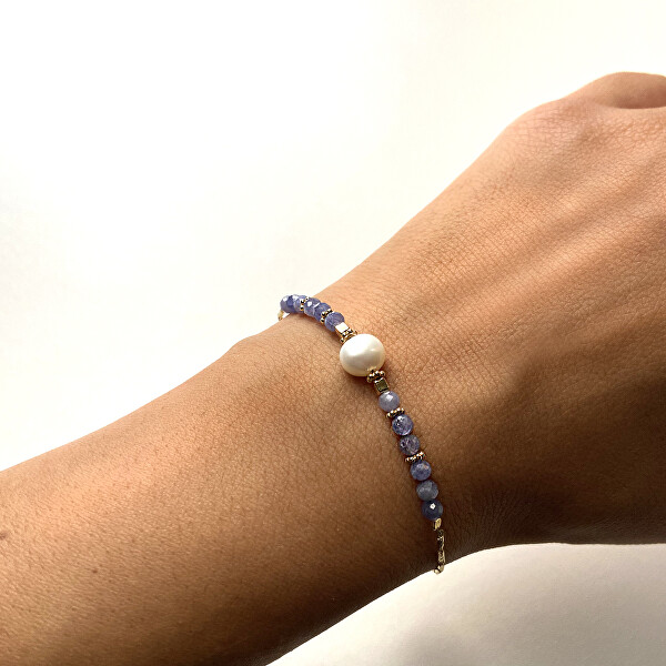 Bracciale placcato oro con tanzanite e perle di fiume AL4110-Oro-Tanzanite