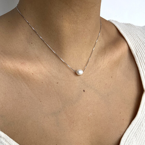 Incantevole collana in argento con perla autentica AL3706-Argento