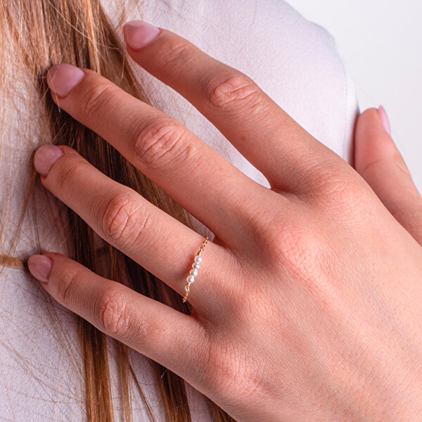 Řetízkový pozlacený prsten se syntetickými perlami AL5168.01.000.D