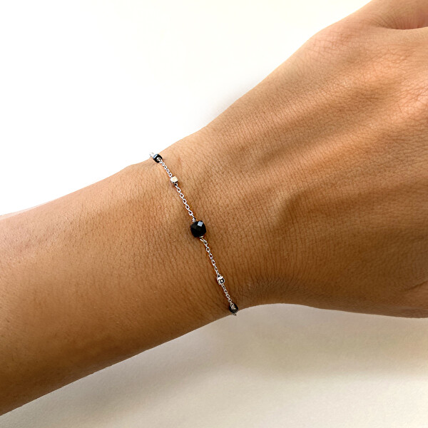 Bracciale in argento con perline di spinello nero AL4099-Argento-Spinello