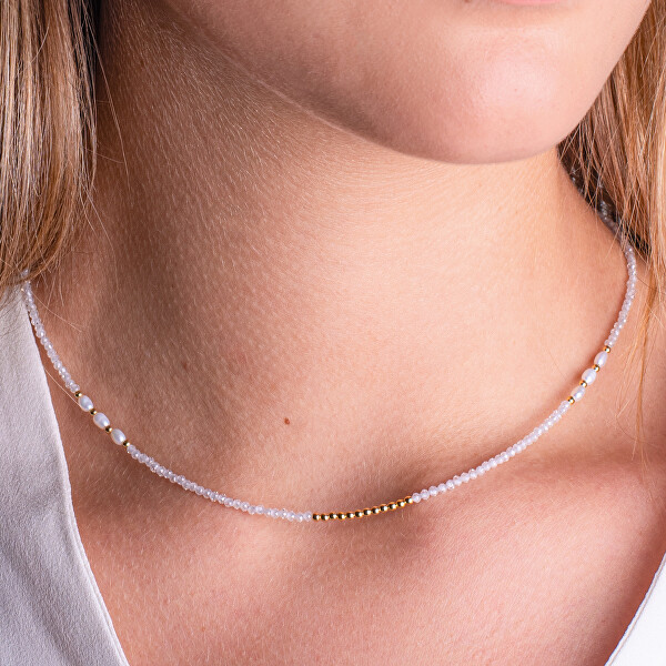 Třpytivý náhrdelník se zirkony a perlami AL4812.01.000